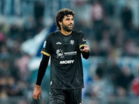 Sebastiano Luperto of Cagliari Calcio gestures during the Serie A Enilive match between SS Lazio and Cagliari Calcio at Stadio Olimpico on N...