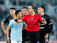 Referee Nicola Ayroldi gestures during the Serie A Enilive match between SS Lazio and Cagliari Calcio at Stadio Olimpico on November 4, 2024...