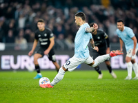 Mattia Zaccagni of SS Lazio scores second goal during the Serie A Enilive match between SS Lazio and Cagliari Calcio at Stadio Olimpico on N...