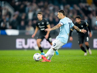 Mattia Zaccagni of SS Lazio scores second goal during the Serie A Enilive match between SS Lazio and Cagliari Calcio at Stadio Olimpico on N...