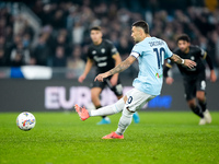 Mattia Zaccagni of SS Lazio scores second goal during the Serie A Enilive match between SS Lazio and Cagliari Calcio at Stadio Olimpico on N...