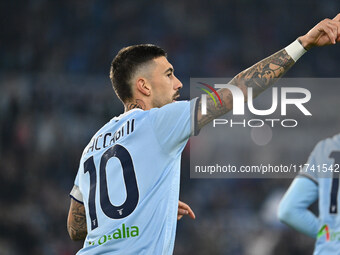 Mattia Zaccagni of S.S. Lazio celebrates after scoring the goal to make it 2-1 during the 11th day of the Serie A Championship between S.S....