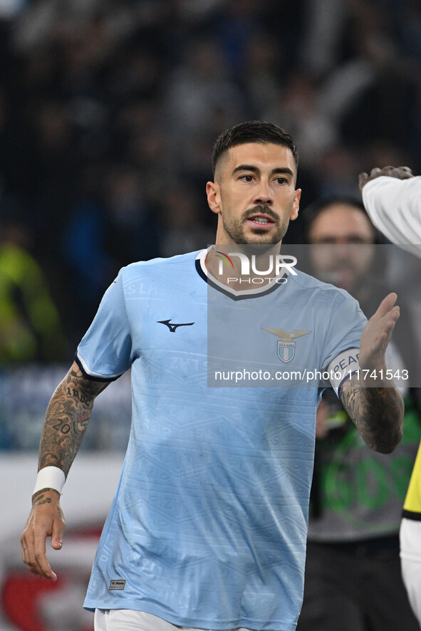 Mattia Zaccagni of S.S. Lazio celebrates after scoring the goal to make it 2-1 during the 11th day of the Serie A Championship between S.S....