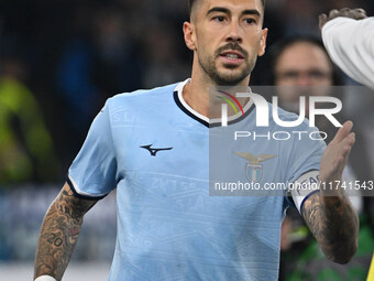 Mattia Zaccagni of S.S. Lazio celebrates after scoring the goal to make it 2-1 during the 11th day of the Serie A Championship between S.S....