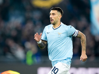 Mattia Zaccagni of SS Lazio celebrates after scoring second goal during the Serie A Enilive match between SS Lazio and Cagliari Calcio at St...