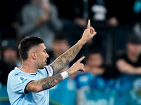 Mattia Zaccagni of SS Lazio celebrates after scoring second goal during the Serie A Enilive match between SS Lazio and Cagliari Calcio at St...