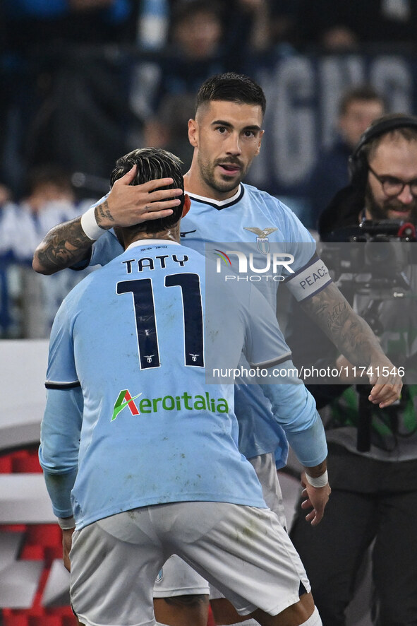 Mattia Zaccagni of S.S. Lazio celebrates after scoring the goal to make it 2-1 during the 11th day of the Serie A Championship between S.S....