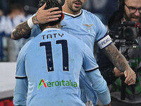 Mattia Zaccagni of S.S. Lazio celebrates after scoring the goal to make it 2-1 during the 11th day of the Serie A Championship between S.S....