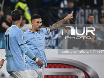 Mattia Zaccagni of S.S. Lazio celebrates after scoring the goal to make it 2-1 during the 11th day of the Serie A Championship between S.S....