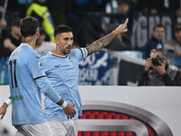 Mattia Zaccagni of S.S. Lazio celebrates after scoring the goal to make it 2-1 during the 11th day of the Serie A Championship between S.S....