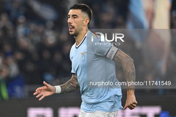 Mattia Zaccagni of S.S. Lazio celebrates after scoring the goal to make it 2-1 during the 11th day of the Serie A Championship between S.S....