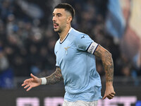 Mattia Zaccagni of S.S. Lazio celebrates after scoring the goal to make it 2-1 during the 11th day of the Serie A Championship between S.S....