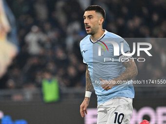 Mattia Zaccagni of S.S. Lazio celebrates after scoring the goal to make it 2-1 during the 11th day of the Serie A Championship between S.S....