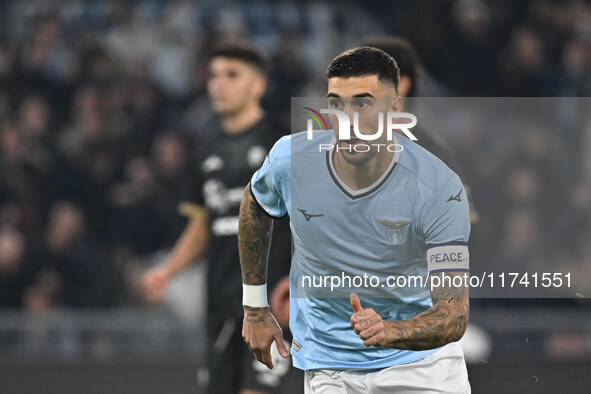 Mattia Zaccagni of S.S. Lazio celebrates after scoring the goal to make it 2-1 during the 11th day of the Serie A Championship between S.S....