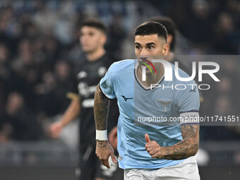 Mattia Zaccagni of S.S. Lazio celebrates after scoring the goal to make it 2-1 during the 11th day of the Serie A Championship between S.S....