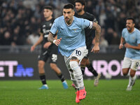 Mattia Zaccagni of S.S. Lazio celebrates after scoring the goal to make it 2-1 during the 11th day of the Serie A Championship between S.S....