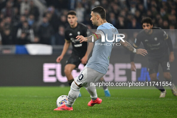 Mattia Zaccagni of S.S. Lazio scores the goal for 2-1 during the 11th day of the Serie A Championship between S.S. Lazio and Cagliari Calcio...