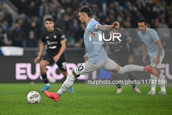 Mattia Zaccagni of S.S. Lazio scores the goal for 2-1 during the 11th day of the Serie A Championship between S.S. Lazio and Cagliari Calcio...