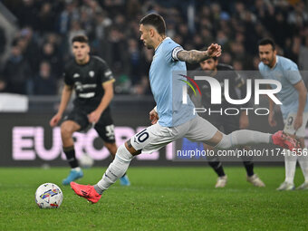 Mattia Zaccagni of S.S. Lazio scores the goal for 2-1 during the 11th day of the Serie A Championship between S.S. Lazio and Cagliari Calcio...