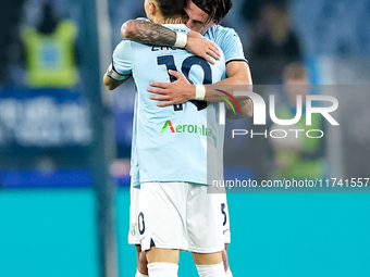 Mattia Zaccagni of SS Lazio celebrates after scoring second goal during the Serie A Enilive match between SS Lazio and Cagliari Calcio at St...