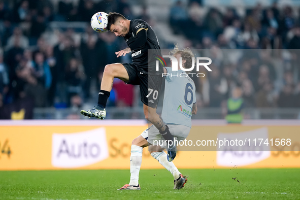 Gianluca Gaetano of Cagliari Calcio and Nicolo' Rovella of SS Lazio compete for the ball during the Serie A Enilive match between SS Lazio a...