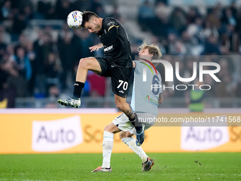 Gianluca Gaetano of Cagliari Calcio and Nicolo' Rovella of SS Lazio compete for the ball during the Serie A Enilive match between SS Lazio a...