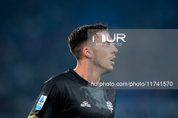 Gabriele Zappa of Cagliari Calcio looks on during the Serie A Enilive match between SS Lazio and Cagliari Calcio at Stadio Olimpico on Novem...