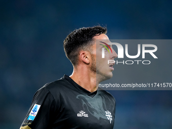 Gabriele Zappa of Cagliari Calcio looks on during the Serie A Enilive match between SS Lazio and Cagliari Calcio at Stadio Olimpico on Novem...