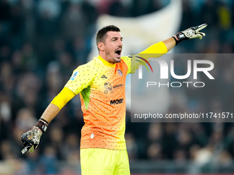 Simone Scuffet of Cagliari Calcio gestures during the Serie A Enilive match between SS Lazio and Cagliari Calcio at Stadio Olimpico on Novem...