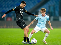 Nicolo' Rovella of SS Lazio and Gianluca Gaetano of Cagliari Calcio compete for the ball during the Serie A Enilive match between SS Lazio a...