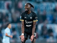 Antoine Makoumbou of Cagliari Calcio reacts during the Serie A Enilive match between SS Lazio and Cagliari Calcio at Stadio Olimpico on Nove...