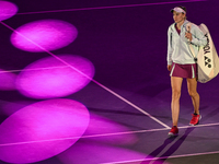 RIYADH, SAUDI ARABIA - NOVEMBER 04: Elena Rybakina of Kazakhstan arrives ahead of her match against Qinwen Zheng of China, on day 3 of the 2...