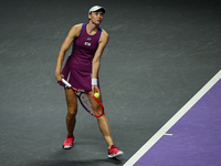 RIYADH, SAUDI ARABIA - NOVEMBER 04: Elena Rybakina of Kazakhstan during her match against Qinwen Zheng of China on day 3 of the 2024 WTA Fin...