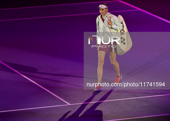 RIYADH, SAUDI ARABIA - NOVEMBER 04: Elena Rybakina of Kazakhstan arrives ahead of her match against Qinwen Zheng of China, on day 3 of the 2...