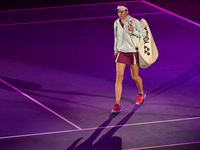 RIYADH, SAUDI ARABIA - NOVEMBER 04: Elena Rybakina of Kazakhstan arrives ahead of her match against Qinwen Zheng of China, on day 3 of the 2...