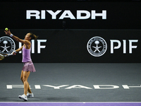 RIYADH, SAUDI ARABIA - NOVEMBER 04: Qinwen Zheng of China during her match against Elena Rybakina of Kazakhstan  on day 3 of the 2024 WTA Fi...