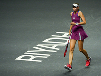 RIYADH, SAUDI ARABIA - NOVEMBER 04: Elena Rybakina of Kazakhstan during her match against Qinwen Zheng of China on day 3 of the 2024 WTA Fin...