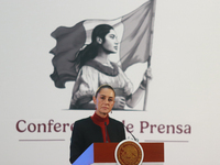 Claudia Sheinbaum Pardo, President of Mexico, speaks during a briefing conference about the United States electoral process at the National...