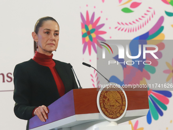 Claudia Sheinbaum Pardo, President of Mexico, speaks during a briefing conference about the United States electoral process at the National...