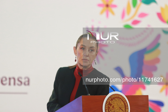 Claudia Sheinbaum Pardo, President of Mexico, speaks during a briefing conference about the United States electoral process at the National...