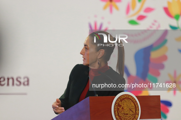 Claudia Sheinbaum Pardo, President of Mexico, speaks during a briefing conference about the United States electoral process at the National...