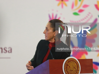 Claudia Sheinbaum Pardo, President of Mexico, speaks during a briefing conference about the United States electoral process at the National...