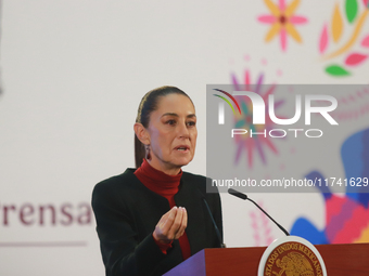 Claudia Sheinbaum Pardo, President of Mexico, speaks during a briefing conference about the United States electoral process at the National...