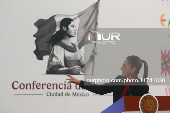 Claudia Sheinbaum Pardo, President of Mexico, speaks during a briefing conference about the United States electoral process at the National...