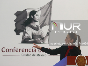 Claudia Sheinbaum Pardo, President of Mexico, speaks during a briefing conference about the United States electoral process at the National...