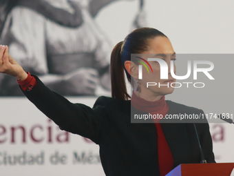 Claudia Sheinbaum Pardo, President of Mexico, speaks during a briefing conference about the United States electoral process at the National...