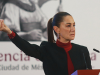 Claudia Sheinbaum Pardo, President of Mexico, speaks during a briefing conference about the United States electoral process at the National...