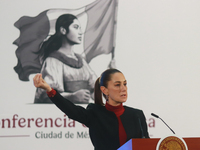 Claudia Sheinbaum Pardo, President of Mexico, speaks during a briefing conference about the United States electoral process at the National...