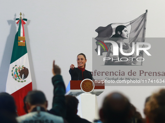 Claudia Sheinbaum Pardo, President of Mexico, speaks during a briefing conference about the United States electoral process at the National...