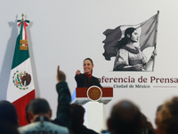 Claudia Sheinbaum Pardo, President of Mexico, speaks during a briefing conference about the United States electoral process at the National...